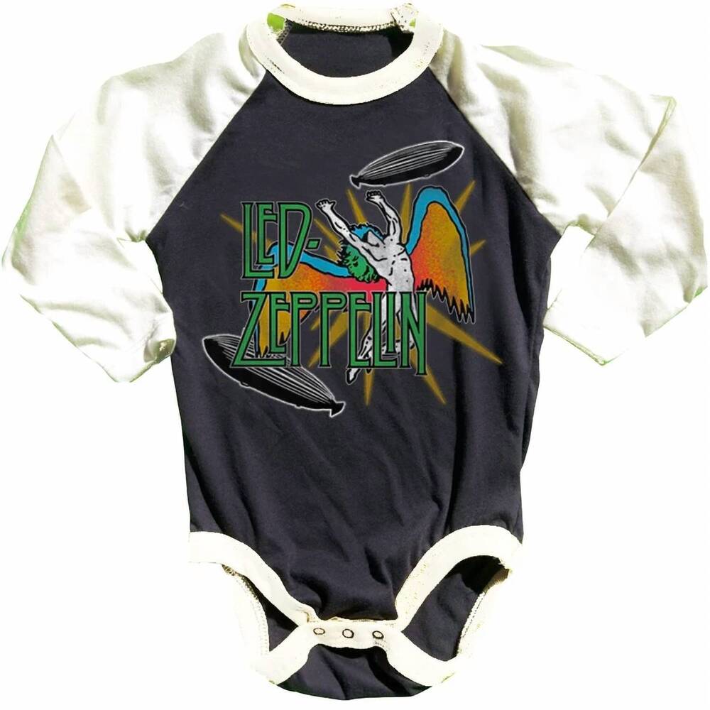 NEW ROWDY SPROUT kid's led zeppelin raglan onesie in black